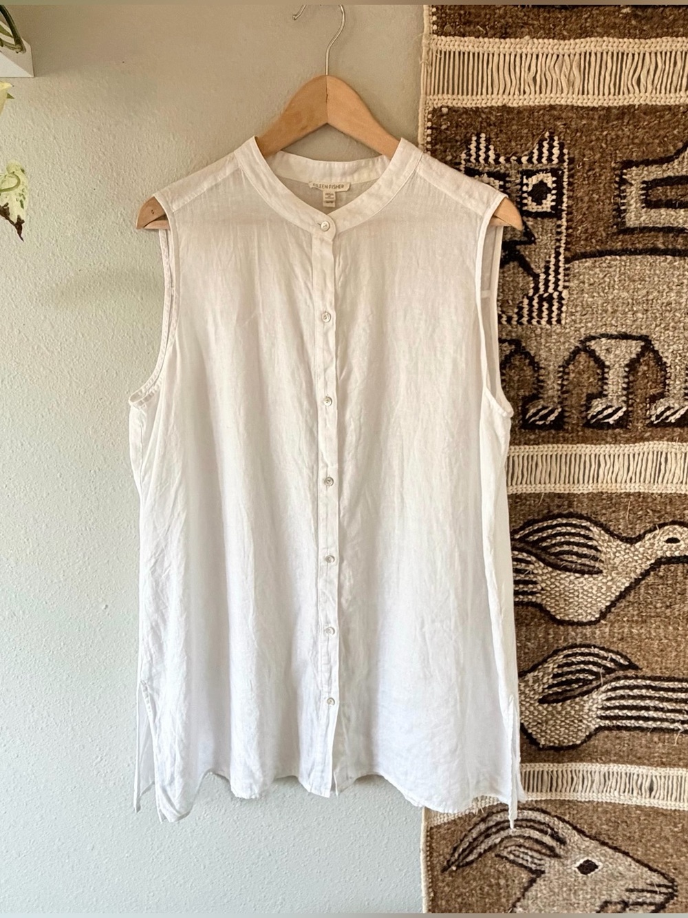 Eileen Fisher White Linen Button Front Tank/Tunic XL